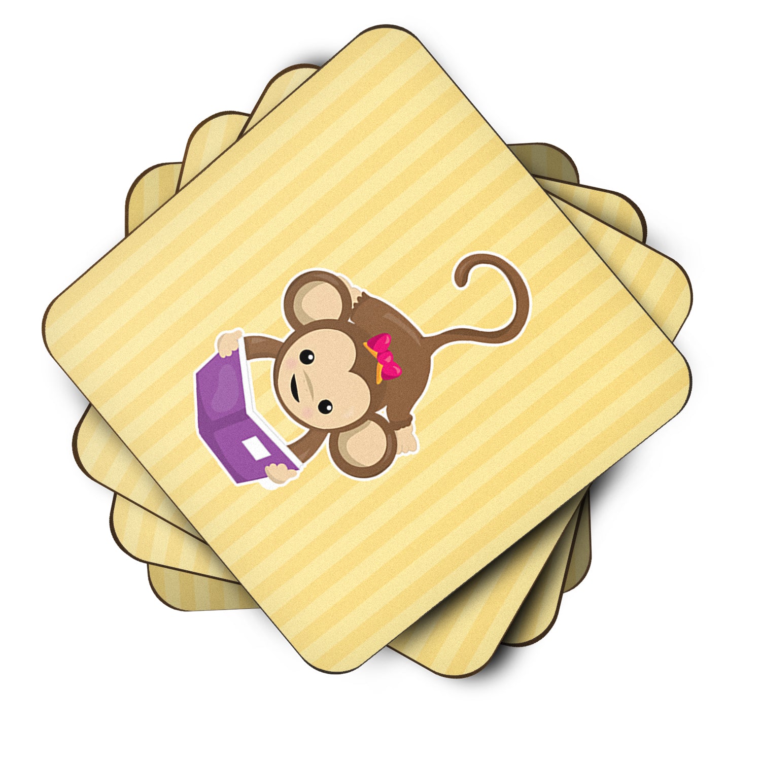 Monkey Reading Foam Coaster Set of 4 BB7015FC - the-store.com