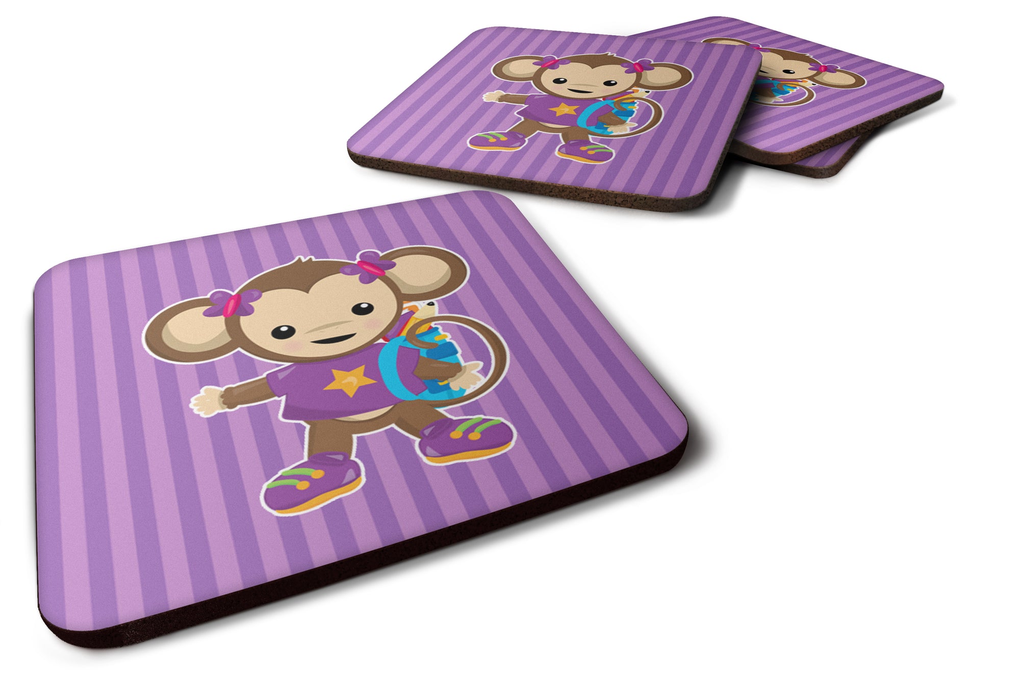 Monkey with Backpack Foam Coaster Set of 4 BB7017FC - the-store.com