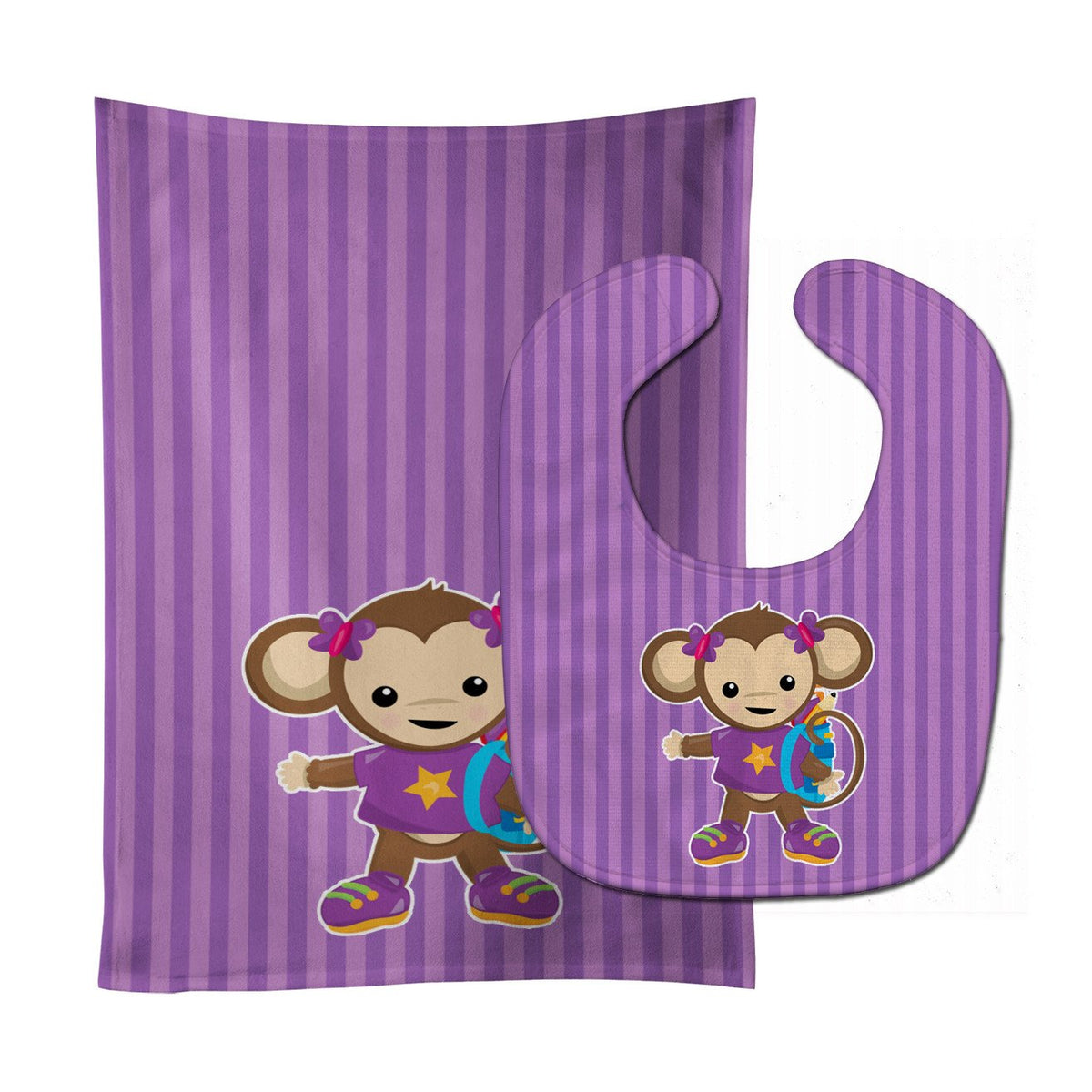 Monkey with Backpack Baby Bib &amp; Burp Cloth BB7017STBU by Caroline&#39;s Treasures