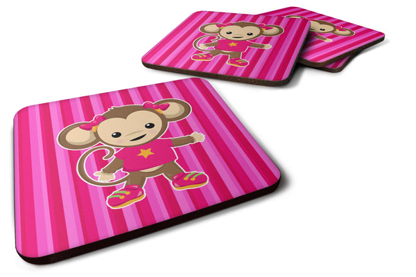 Monkey on Pink Stripes Foam Coaster Set of 4 BB7020FC - the-store.com