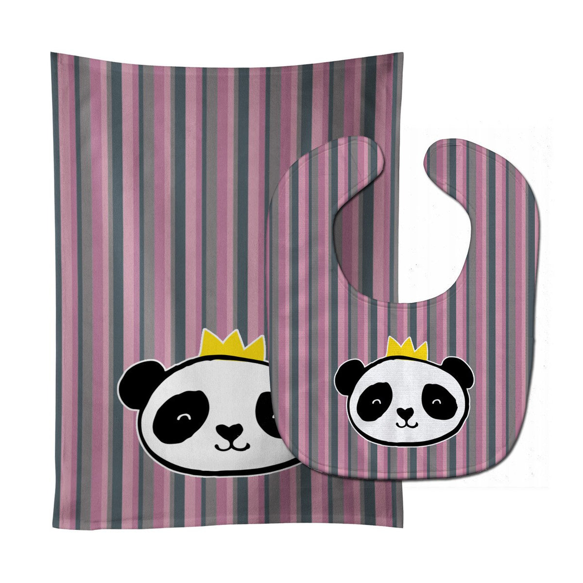 Panda Bear Queen Baby Bib &amp; Burp Cloth BB7037STBU by Caroline&#39;s Treasures