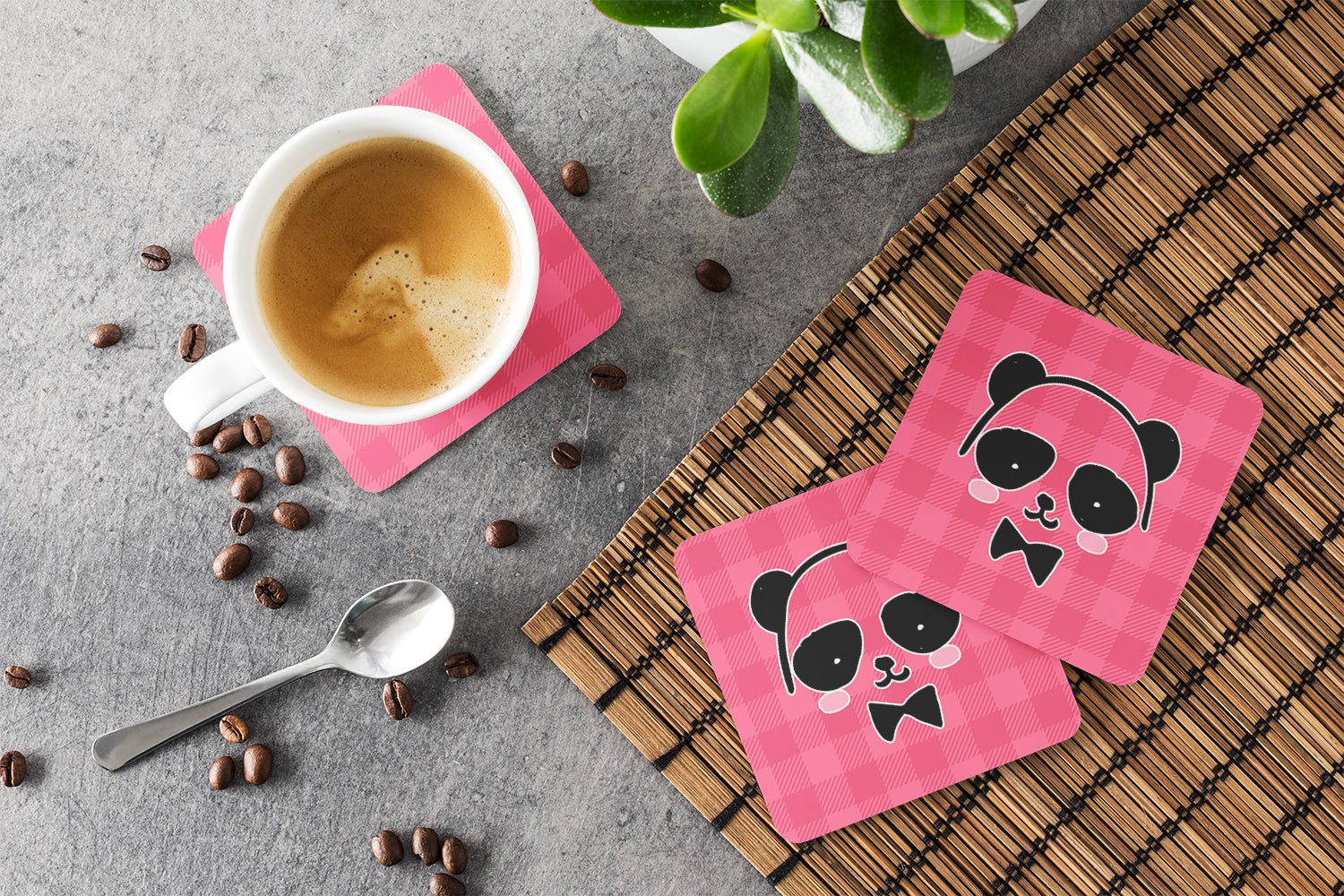 Panda Bear Pink Face Foam Coaster Set of 4 BB7039FC - the-store.com