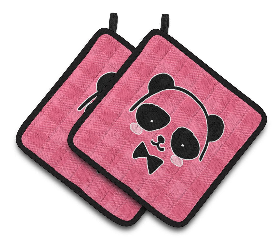 Panda Bear Pink Face Pair of Pot Holders BB7039PTHD by Caroline&#39;s Treasures