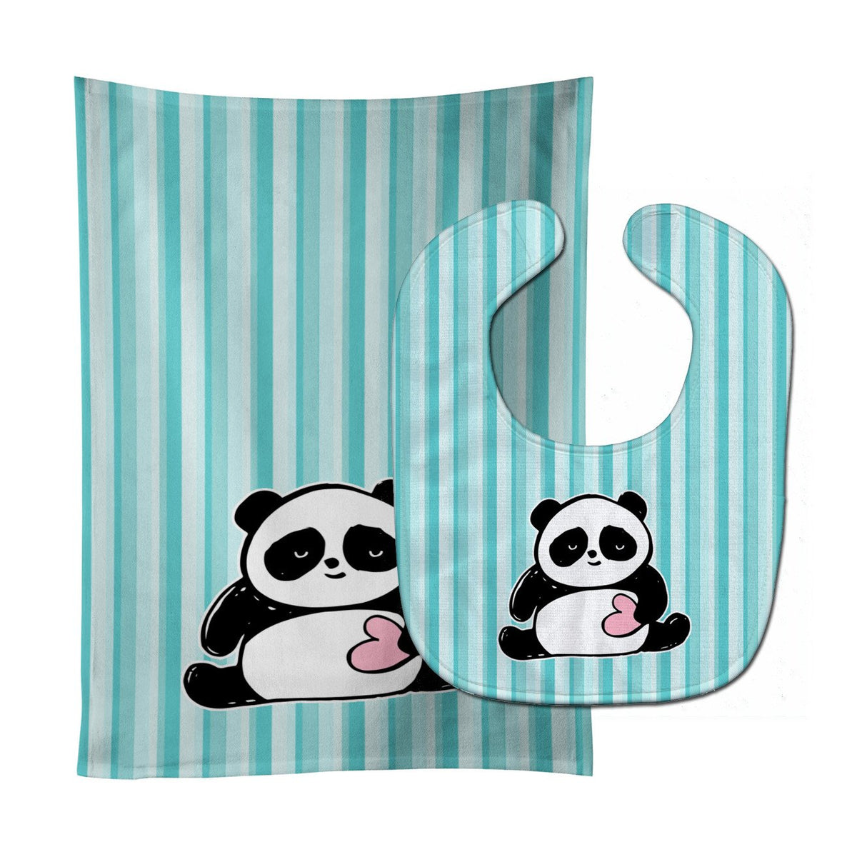 Panda Bear Love Baby Bib &amp; Burp Cloth BB7040STBU by Caroline&#39;s Treasures