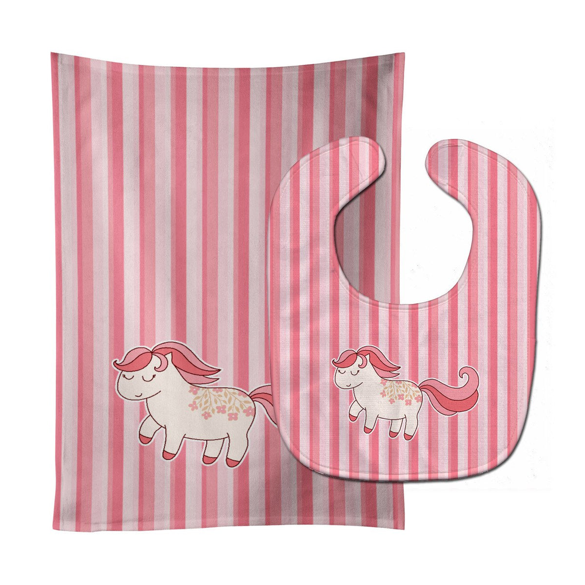 Little Pink Pony Baby Bib &amp; Burp Cloth BB7060STBU by Caroline&#39;s Treasures