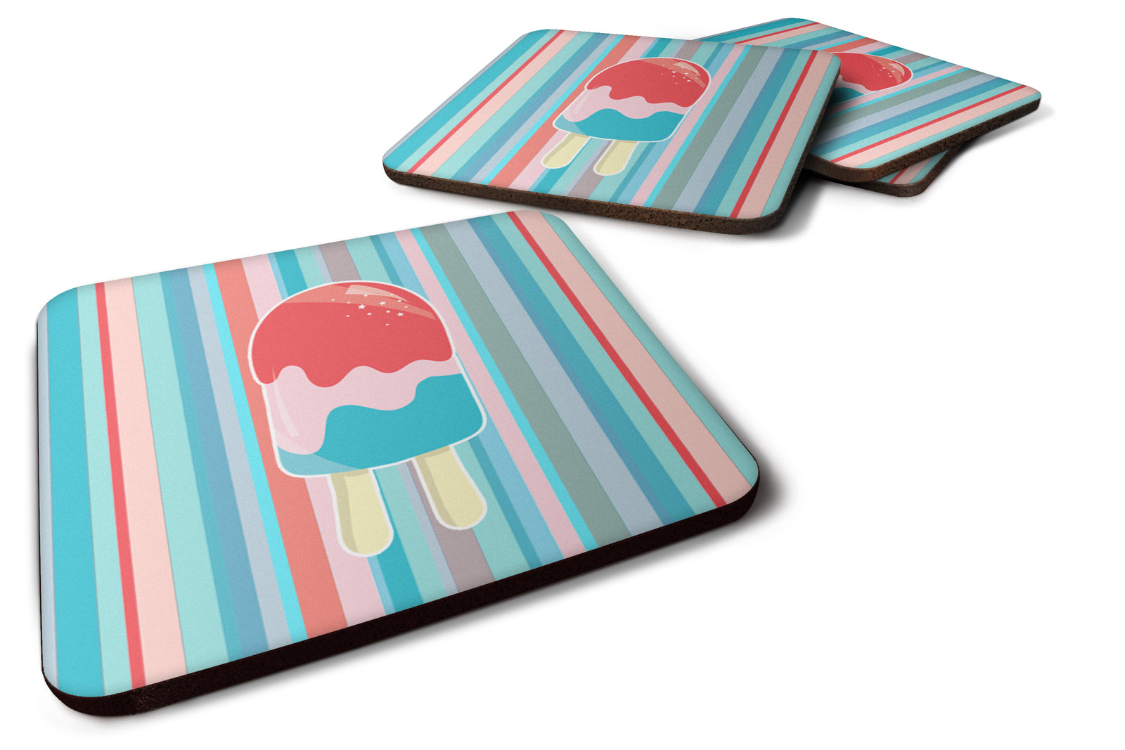 Ice Pop Popsicle Red Pink Blue Foam Coaster Set of 4 BB7062FC - the-store.com