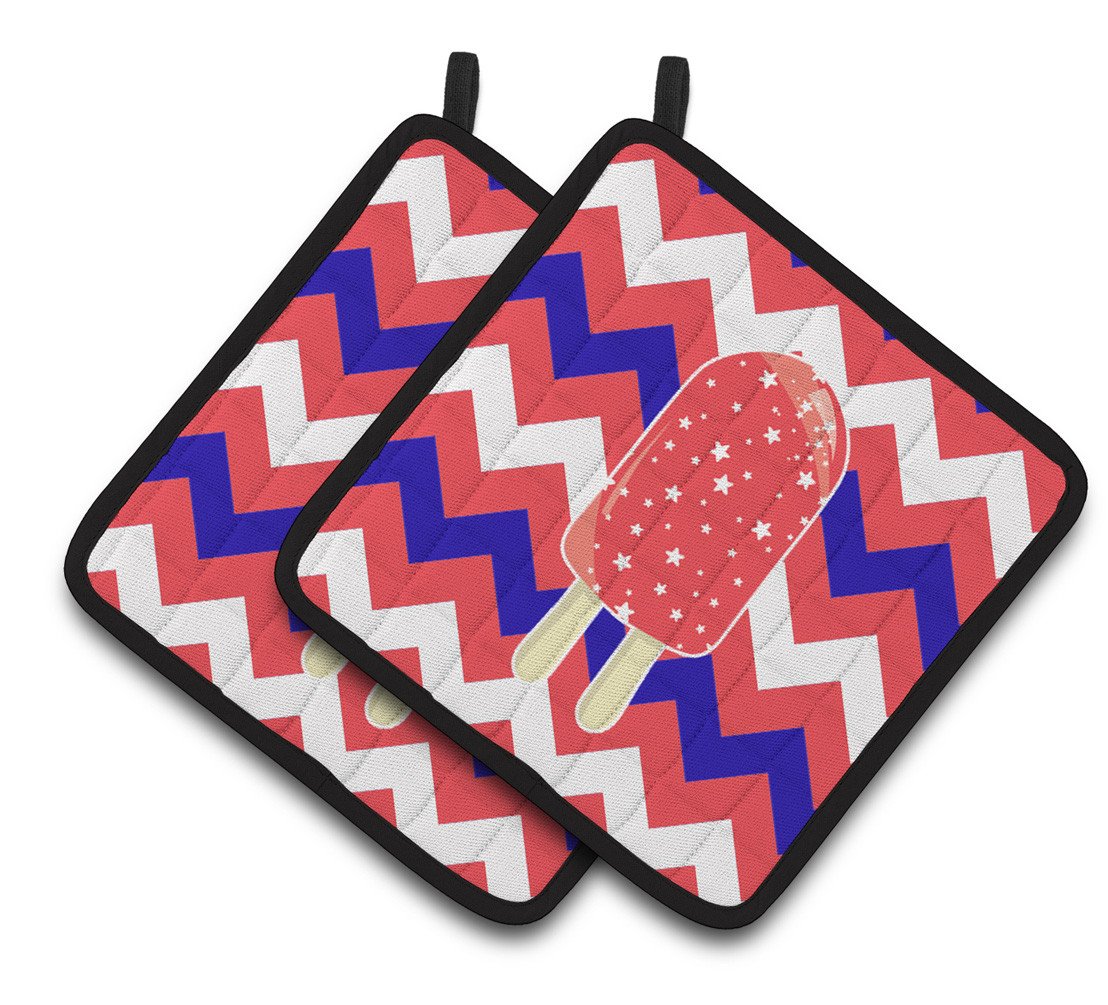 Ice Pop Popsicle Red White Blue Pair of Pot Holders BB7063PTHD by Caroline&#39;s Treasures