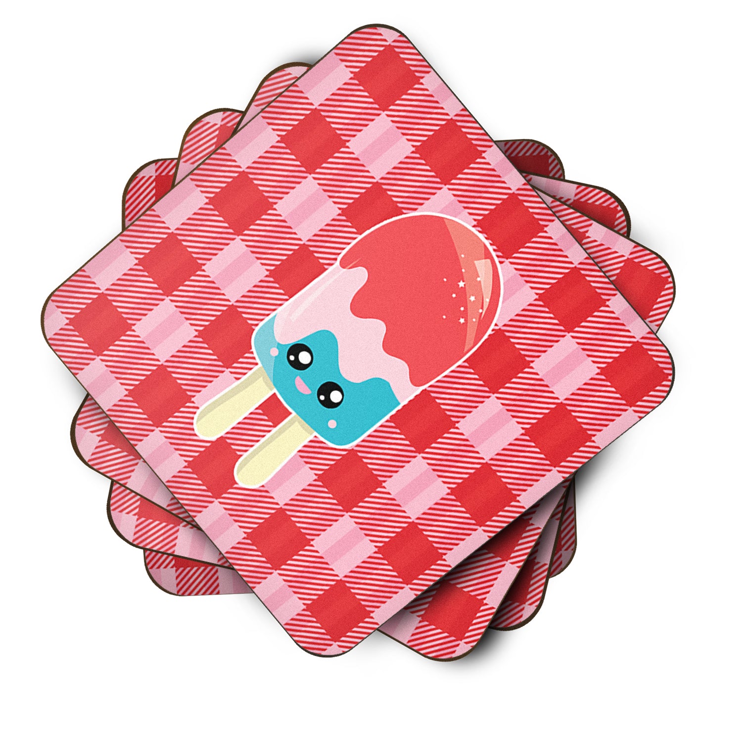 Ice Pop Popsicle Face Gingham Foam Coaster Set of 4 BB7067FC - the-store.com