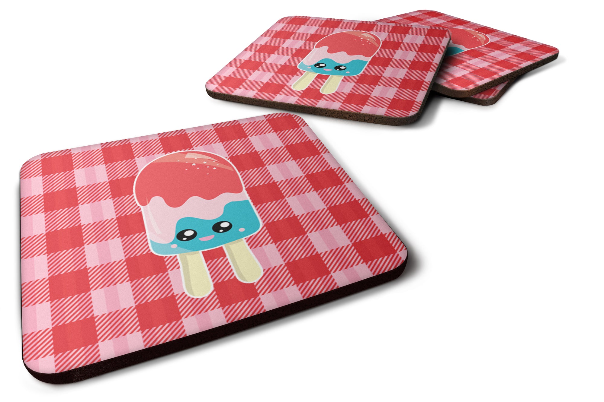 Ice Pop Popsicle Face Gingham Foam Coaster Set of 4 BB7067FC - the-store.com
