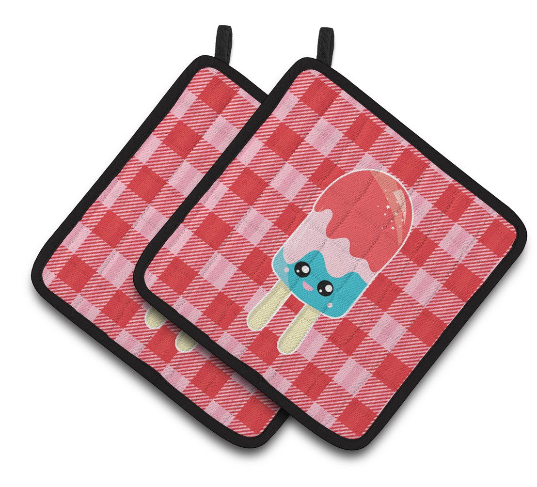 Ice Pop Popsicle Face Gingham Pair of Pot Holders BB7067PTHD by Caroline's Treasures