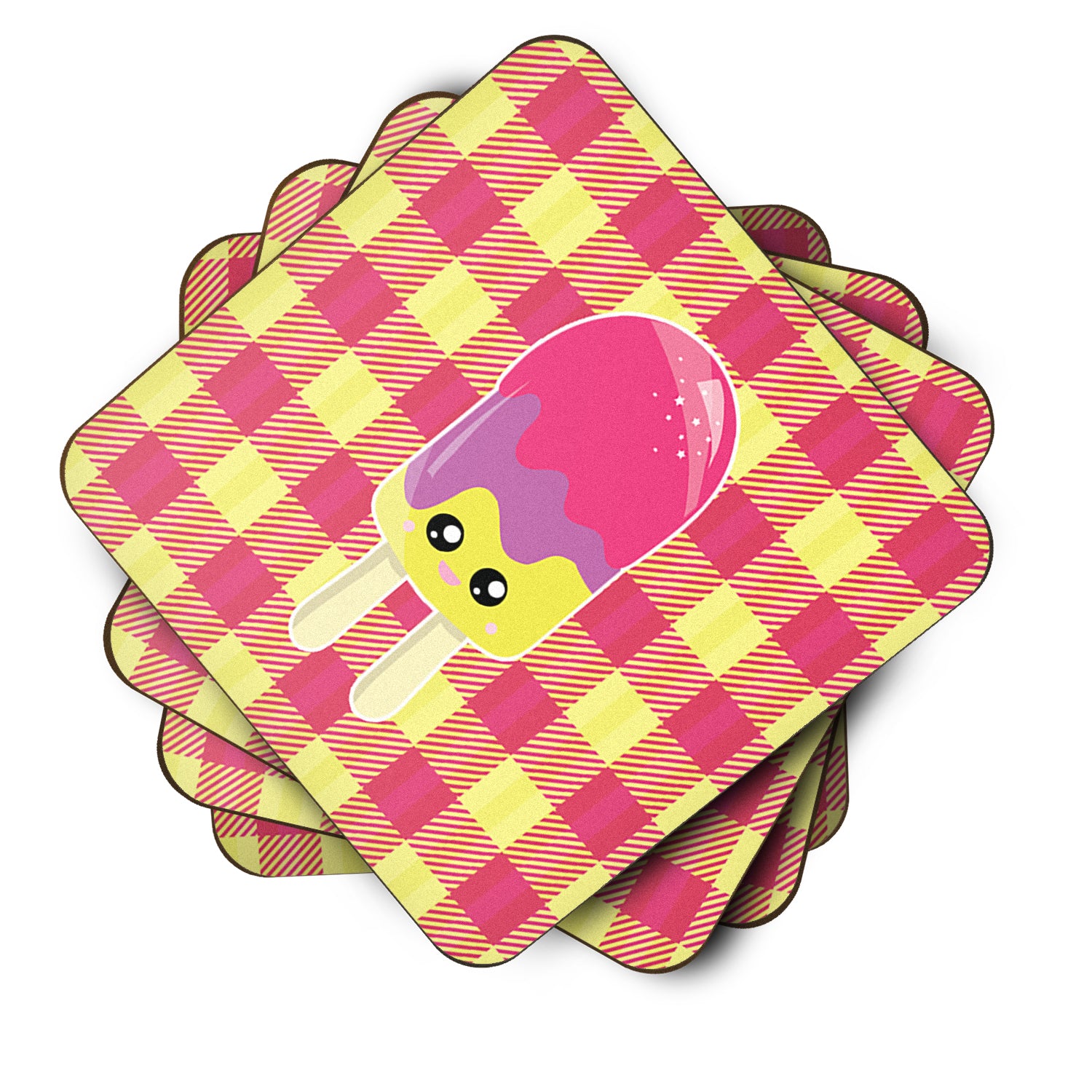 Ice Pop Popsicle Face Gingham Foam Coaster Set of 4 BB7068FC - the-store.com