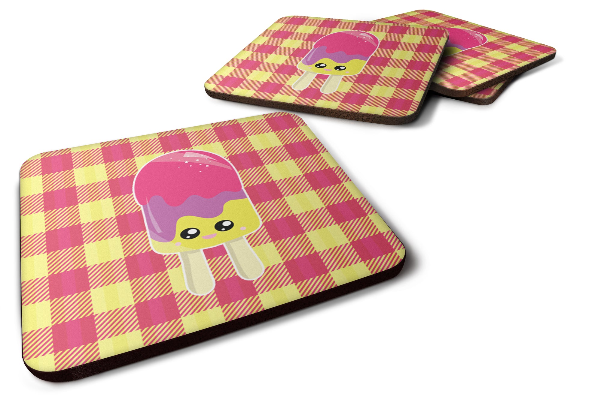 Ice Pop Popsicle Face Gingham Foam Coaster Set of 4 BB7068FC - the-store.com