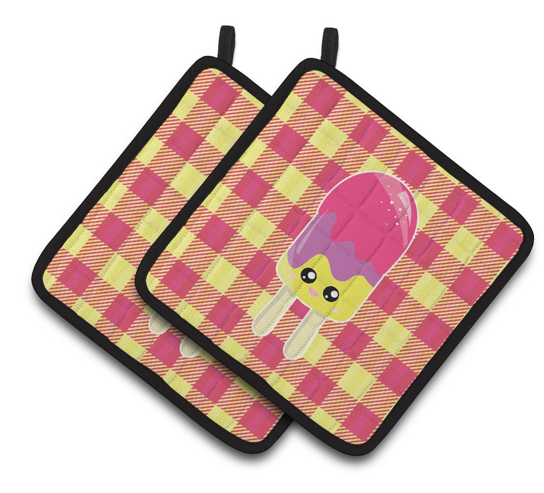 Ice Pop Popsicle Face Gingham Pair of Pot Holders BB7068PTHD by Caroline's Treasures