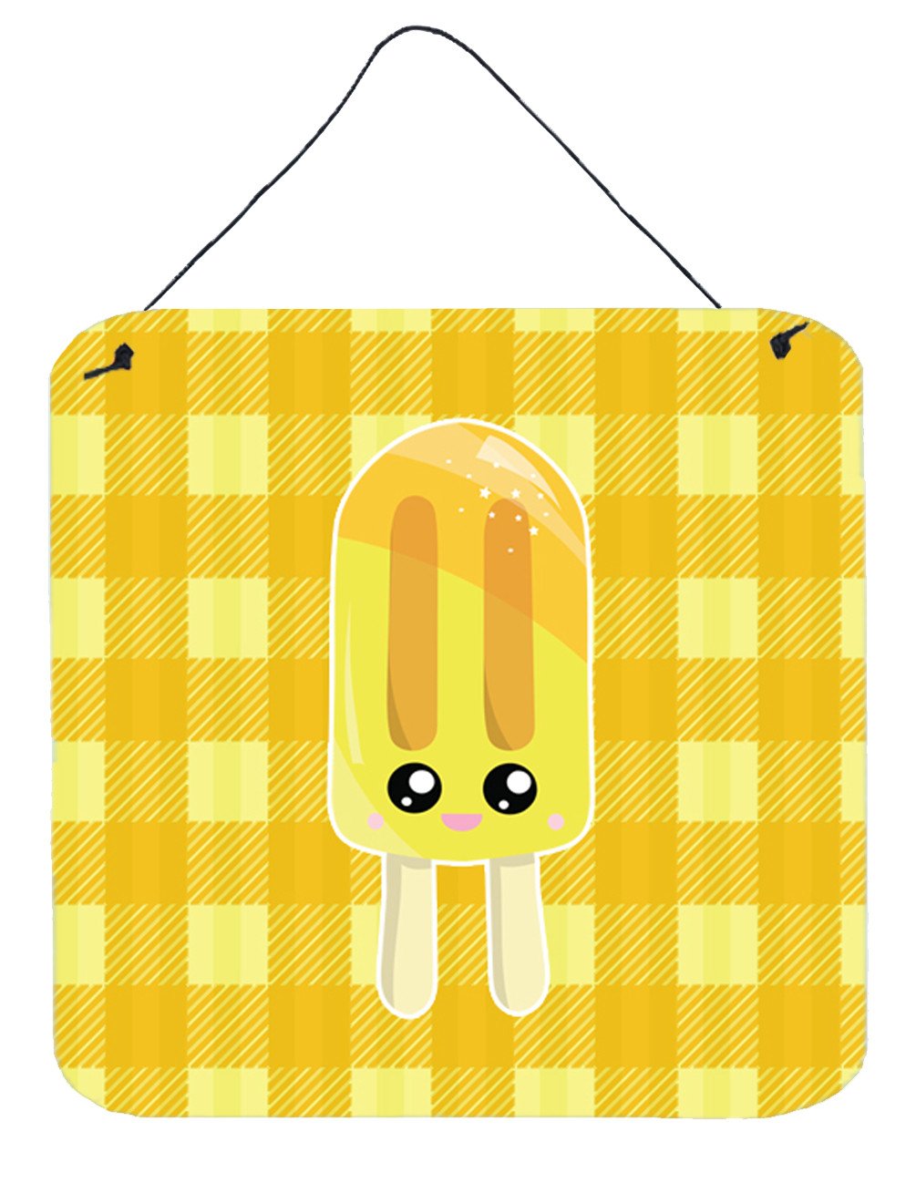 Ice Pop Popsicle Face Gingham Yellow Wall or Door Hanging Prints BB7069DS66 by Caroline&#39;s Treasures