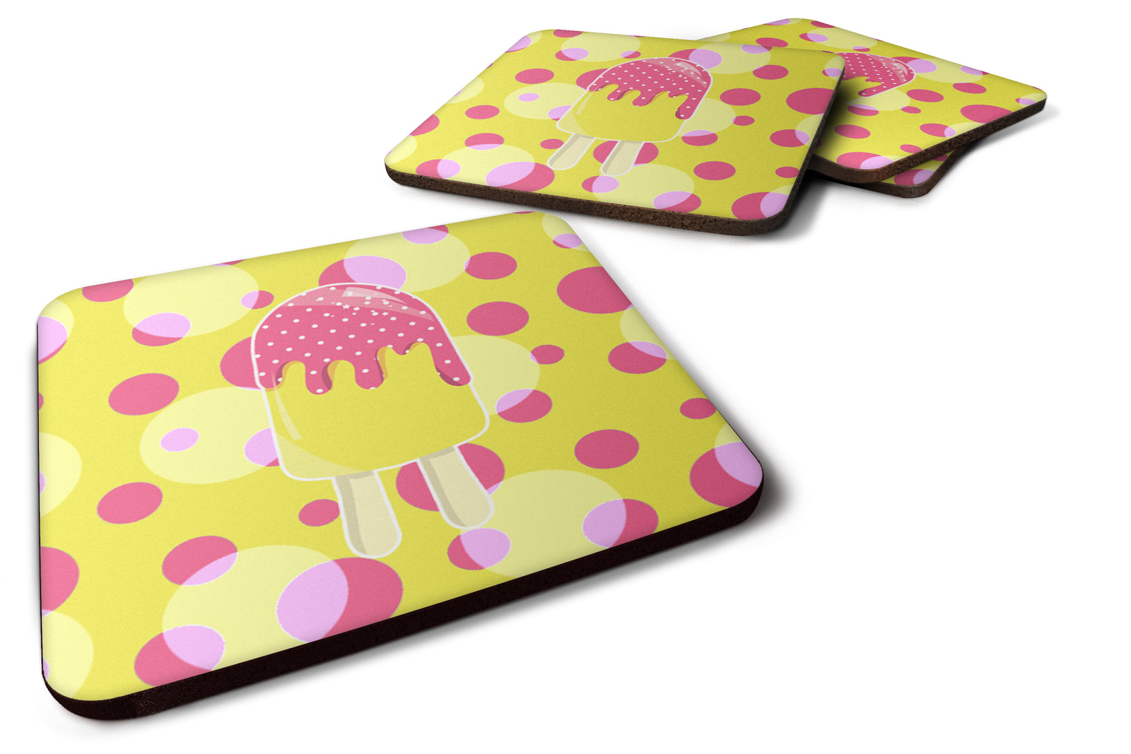 Ice Pop Popsicle Pink Yellow Foam Coaster Set of 4 BB7070FC - the-store.com