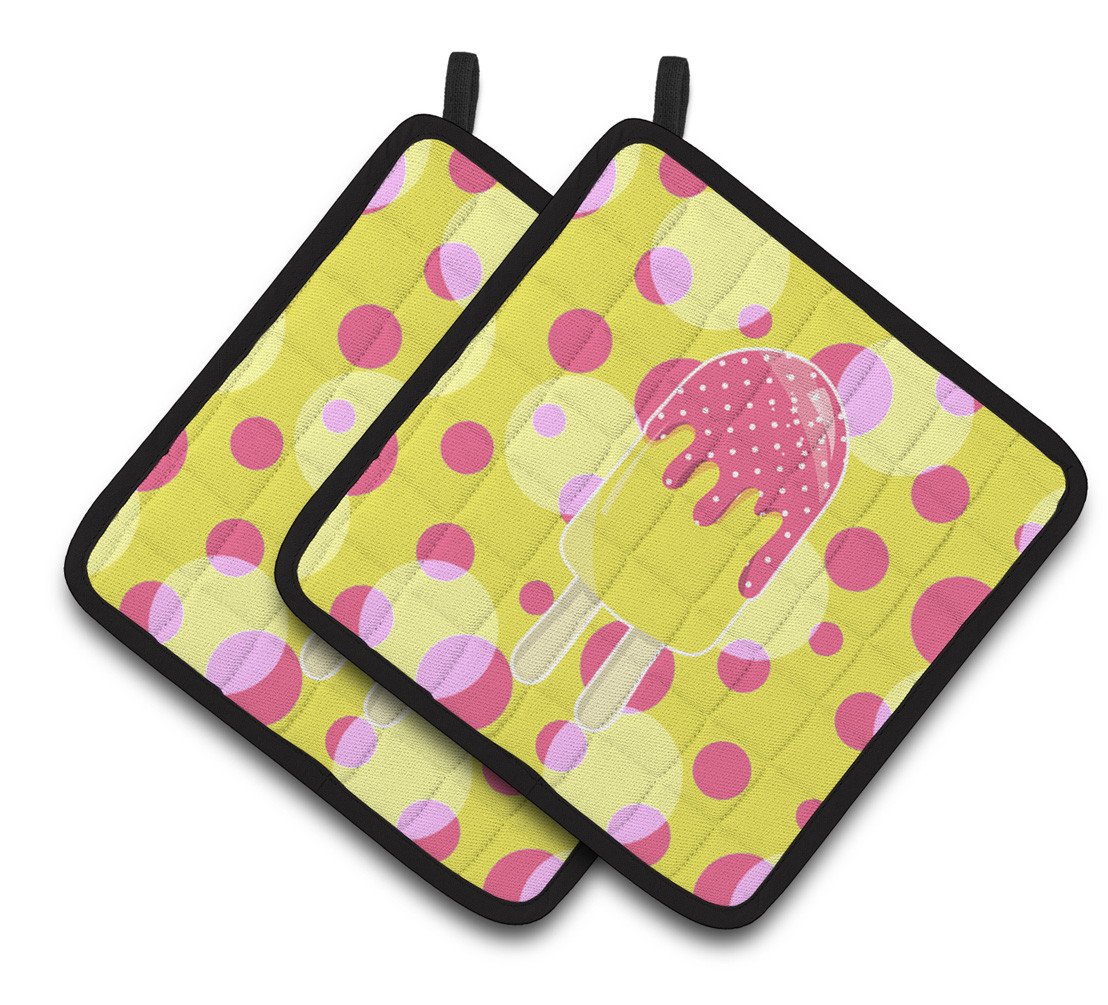 Ice Pop Popsicle Pink Yellow Pair of Pot Holders BB7070PTHD by Caroline&#39;s Treasures