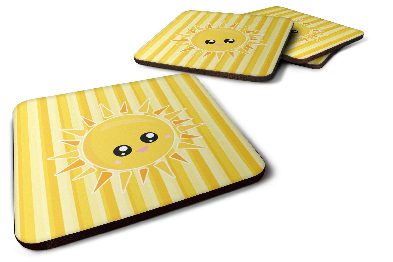 Sunshine Sun Face on Stripes Foam Coaster Set of 4 BB7071FC - the-store.com