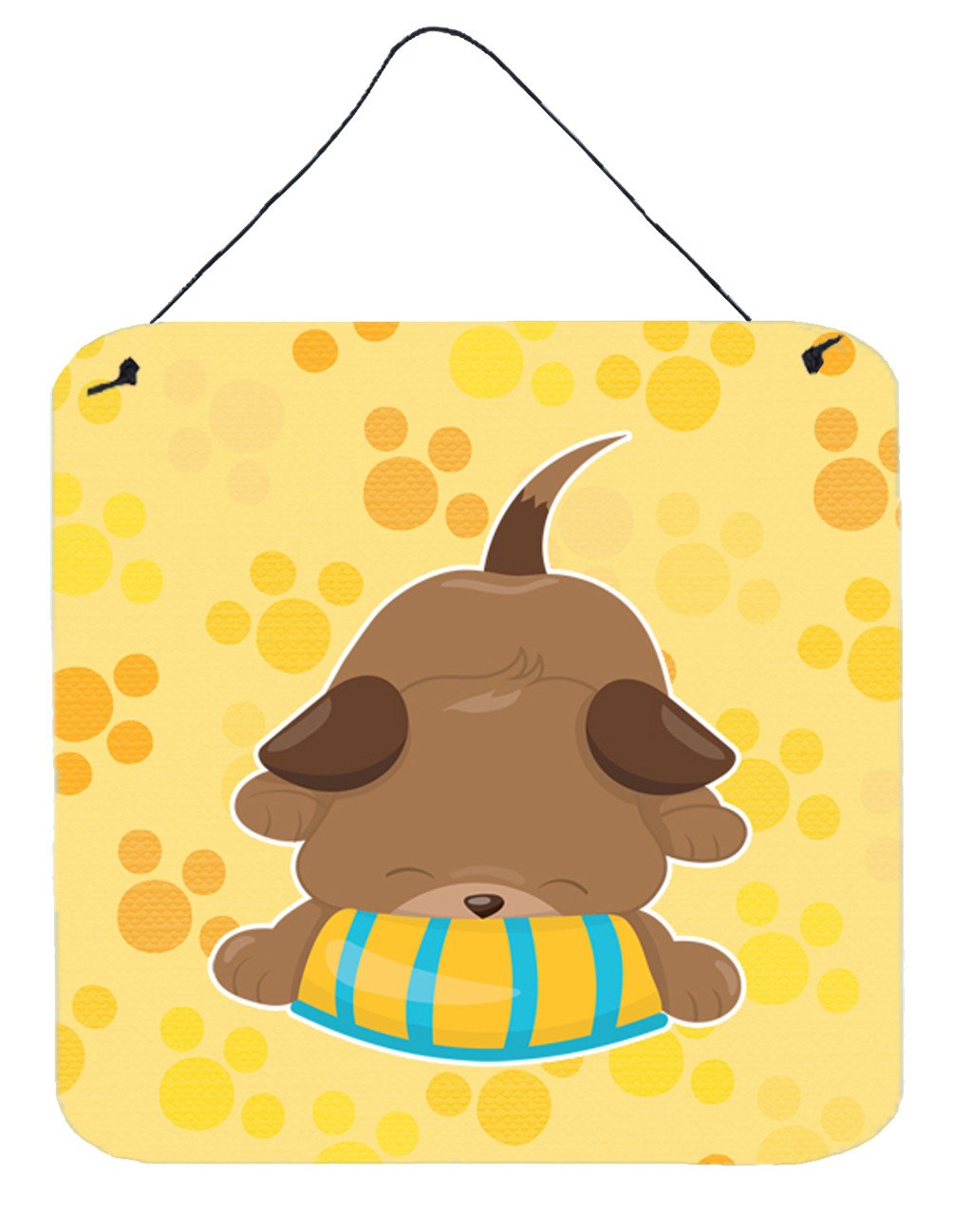 Puppy on Yellow Pawprints Wall or Door Hanging Prints BB7076DS66 by Caroline's Treasures