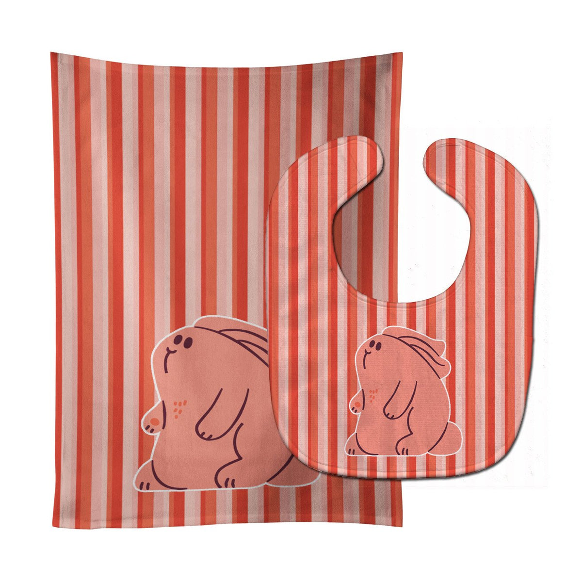 Rabbit on Pink Stripes Baby Bib &amp; Burp Cloth BB7080STBU by Caroline&#39;s Treasures