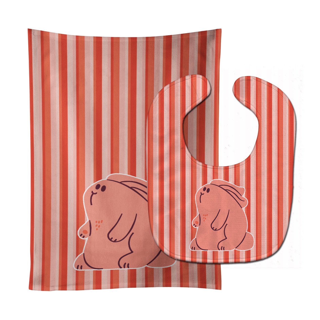 Rabbit on Pink Stripes Baby Bib & Burp Cloth BB7080STBU by Caroline's Treasures