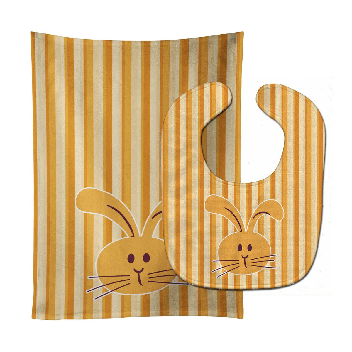 Rabbit on Stripes Baby Bib &amp; Burp Cloth BB7081STBU by Caroline&#39;s Treasures