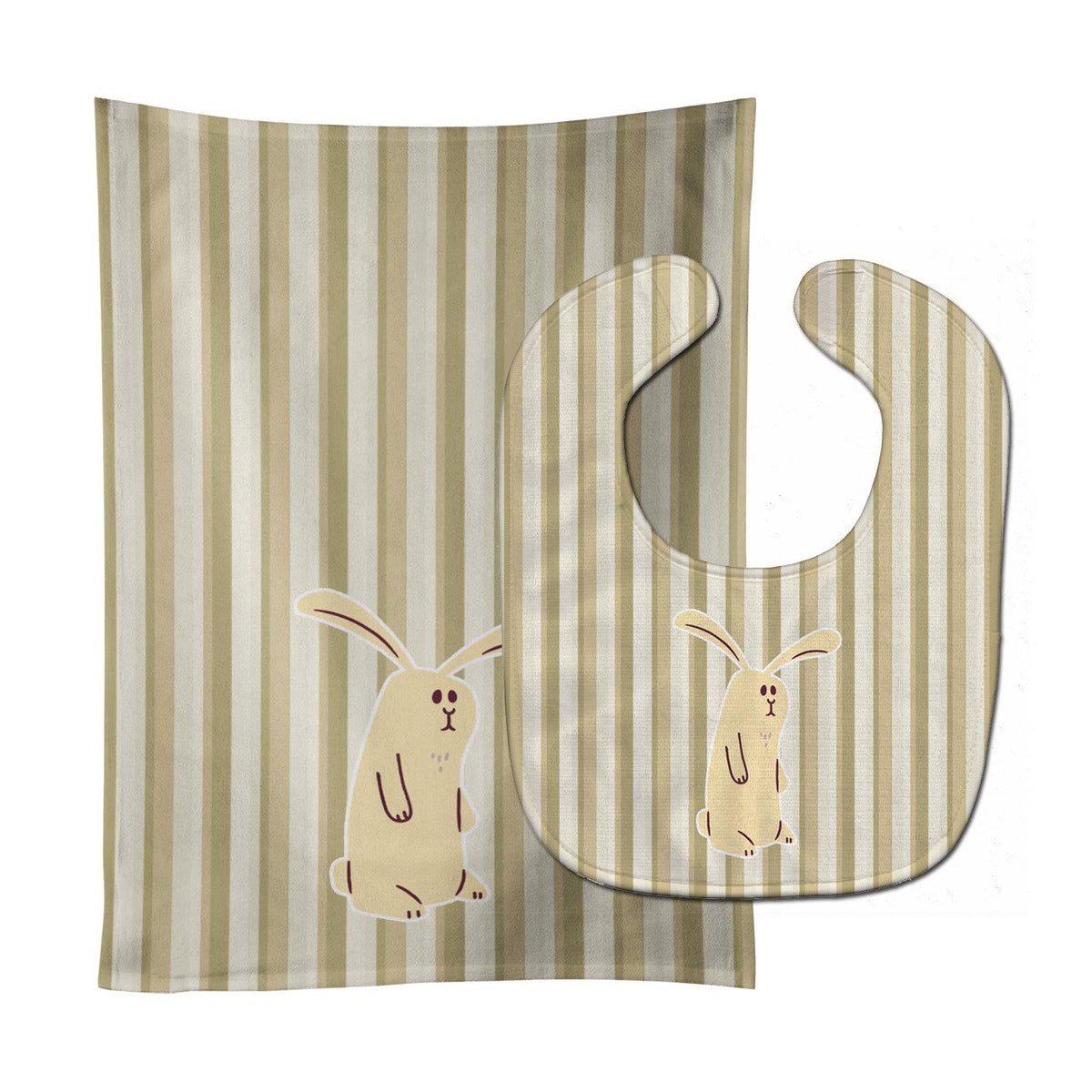 Rabbit on Stripes Baby Bib &amp; Burp Cloth BB7082STBU by Caroline&#39;s Treasures