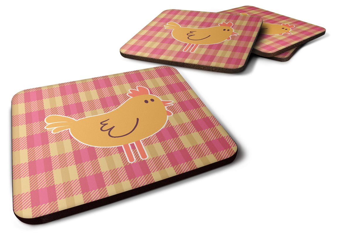 Chicken Hen on Gingham Foam Coaster Set of 4 BB7090FC - the-store.com