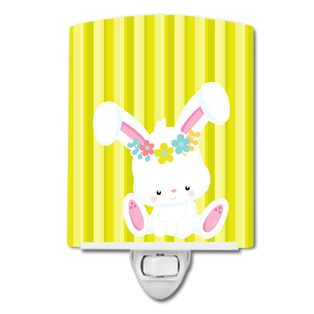 Easter White Rabbit with Flowers Ceramic Night Light BB7093CNL - the-store.com