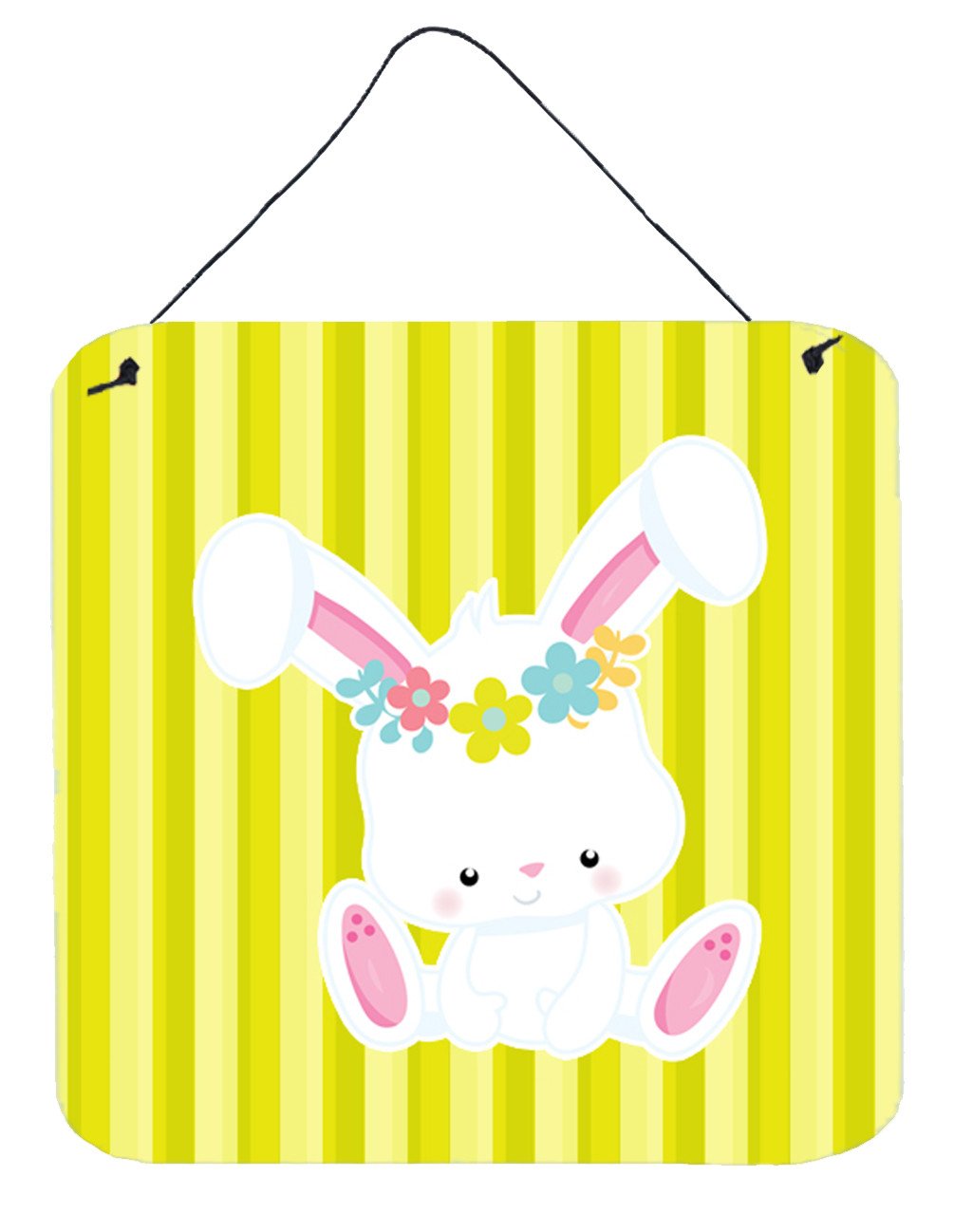 Easter White Rabbit with Flowers Wall or Door Hanging Prints BB7093DS66 by Caroline&#39;s Treasures