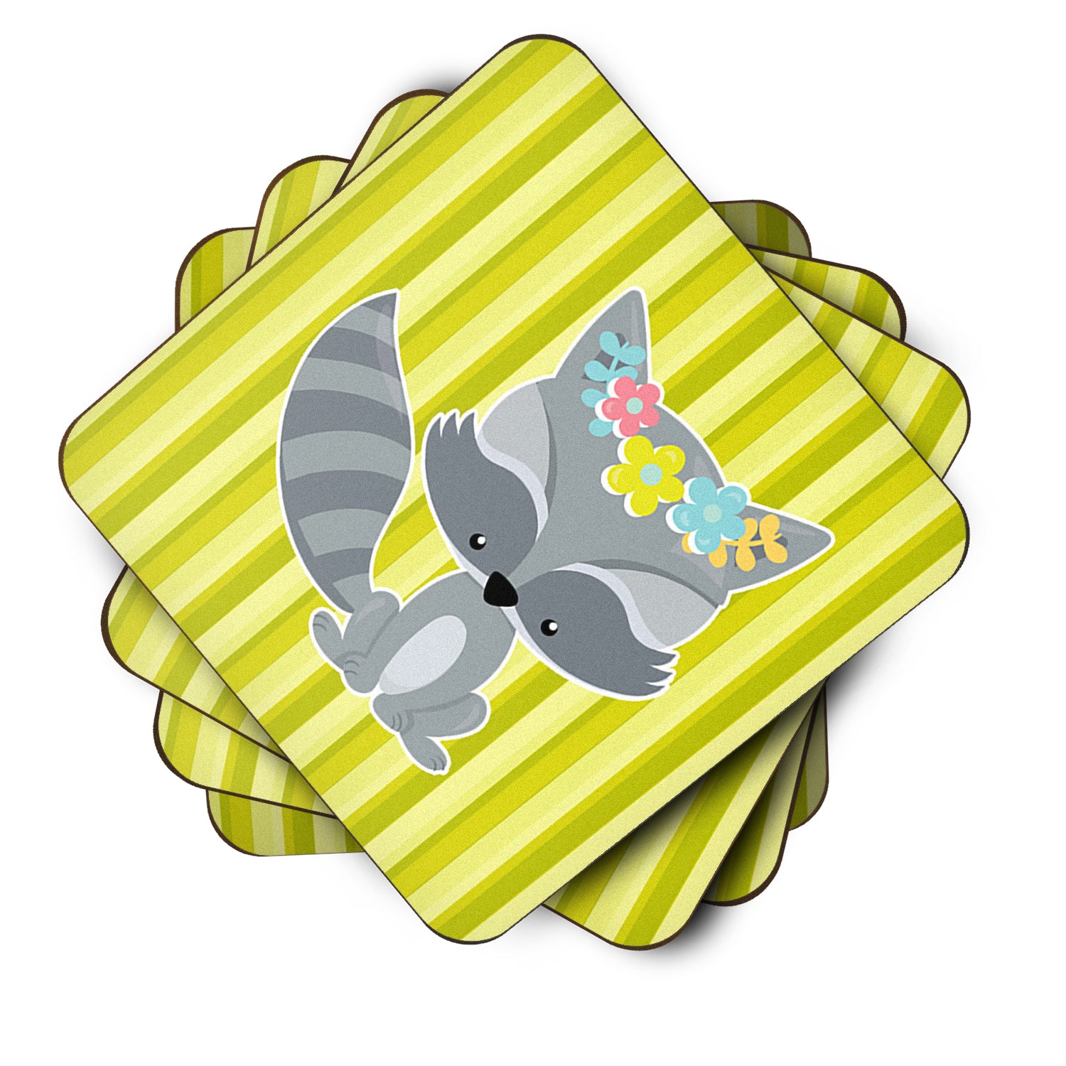 Raccoon with Flowers Foam Coaster Set of 4 BB7095FC - the-store.com