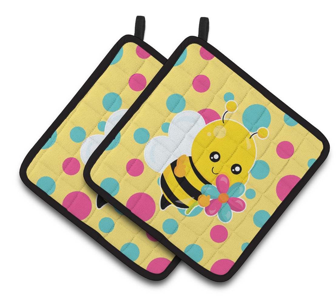 Bee with Flower Pair of Pot Holders BB7097PTHD by Caroline&#39;s Treasures