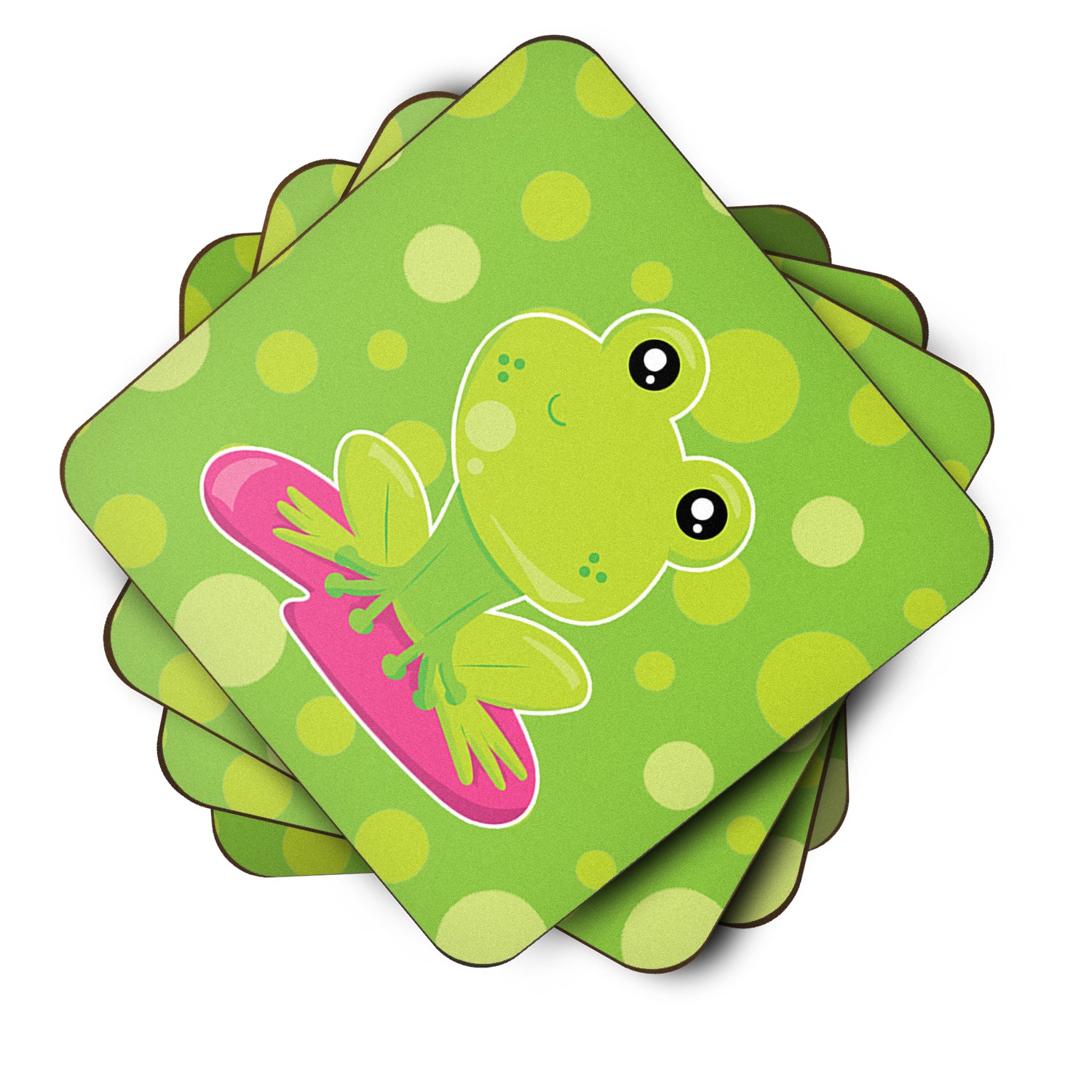 Frog on Lily Pad Green Polkadots Foam Coaster Set of 4 BB7098FC - the-store.com