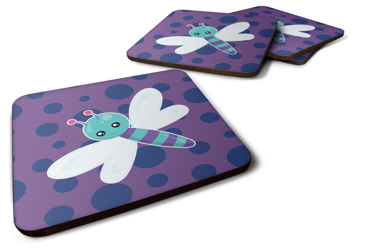 Dragonfly on Purple Polkadots Foam Coaster Set of 4 BB7099FC - the-store.com