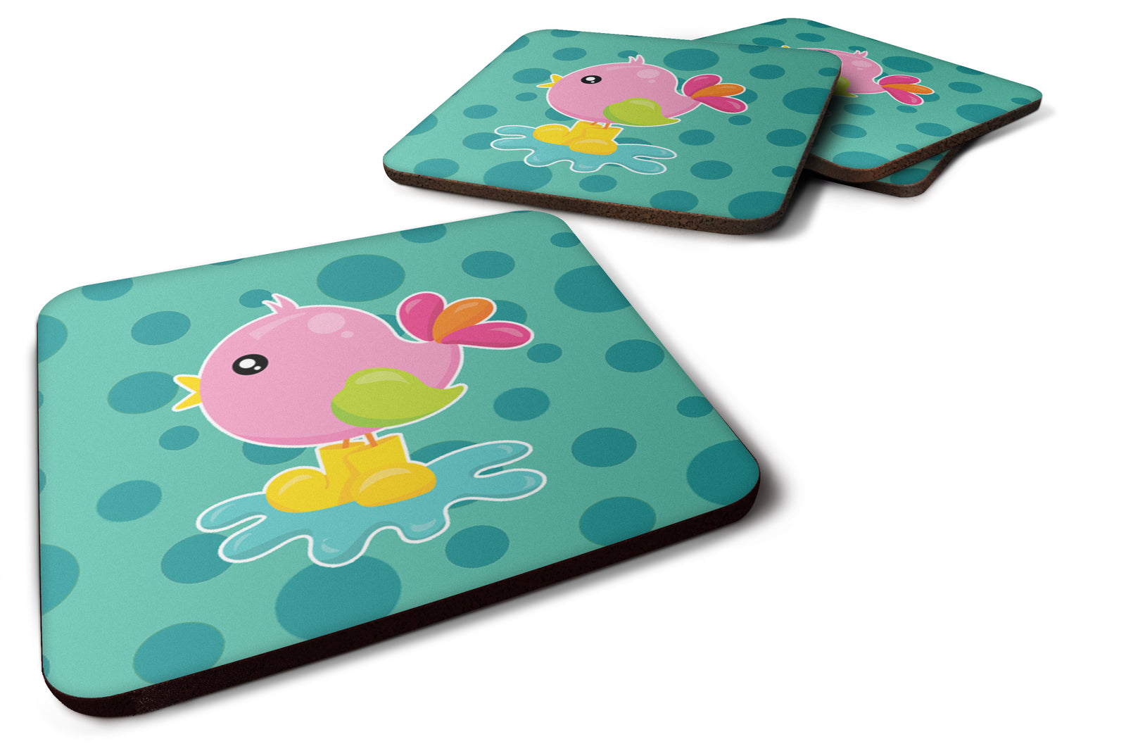 Bird in Rainboots and Puddle Foam Coaster Set of 4 BB7103FC - the-store.com