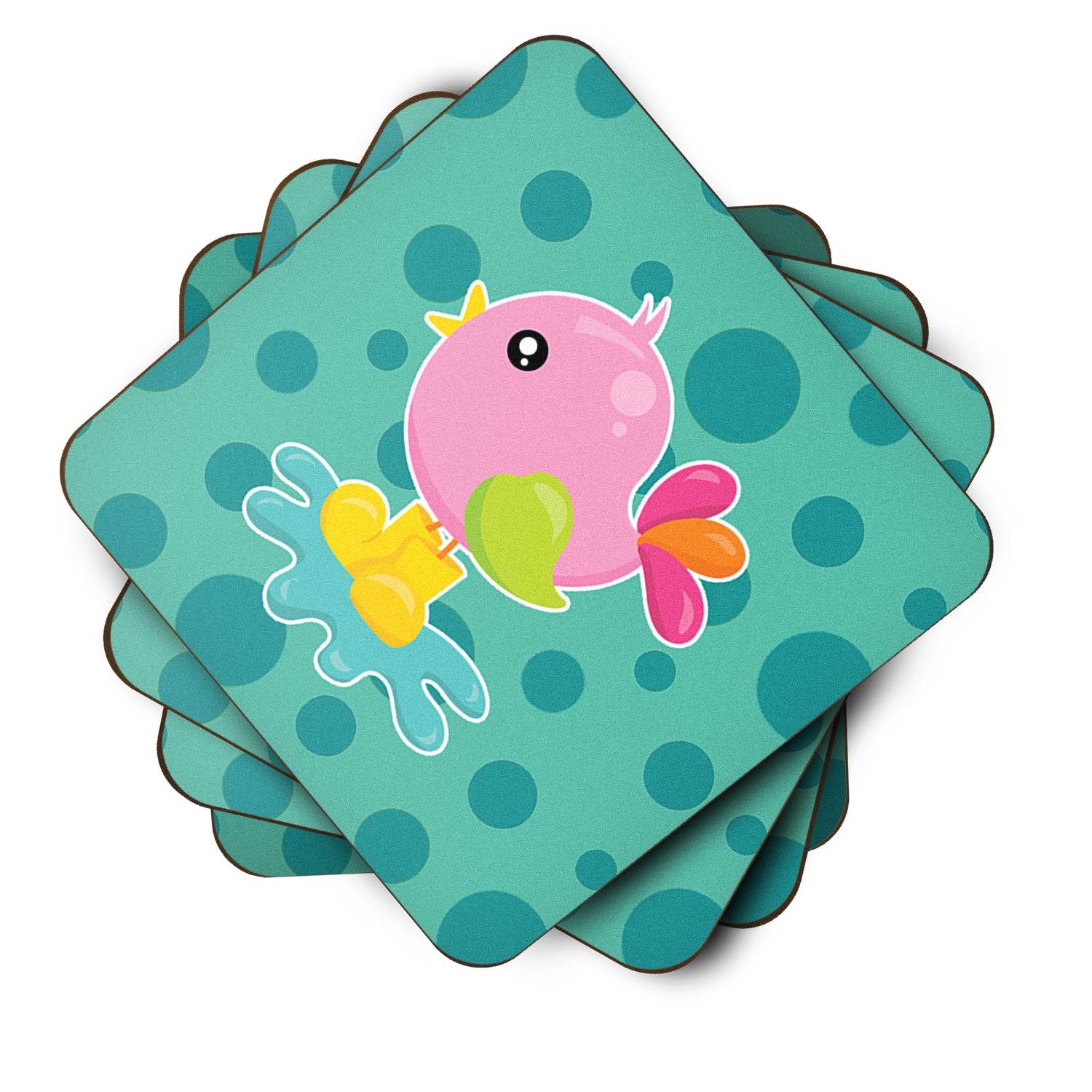 Bird in Rainboots and Puddle Foam Coaster Set of 4 BB7103FC - the-store.com