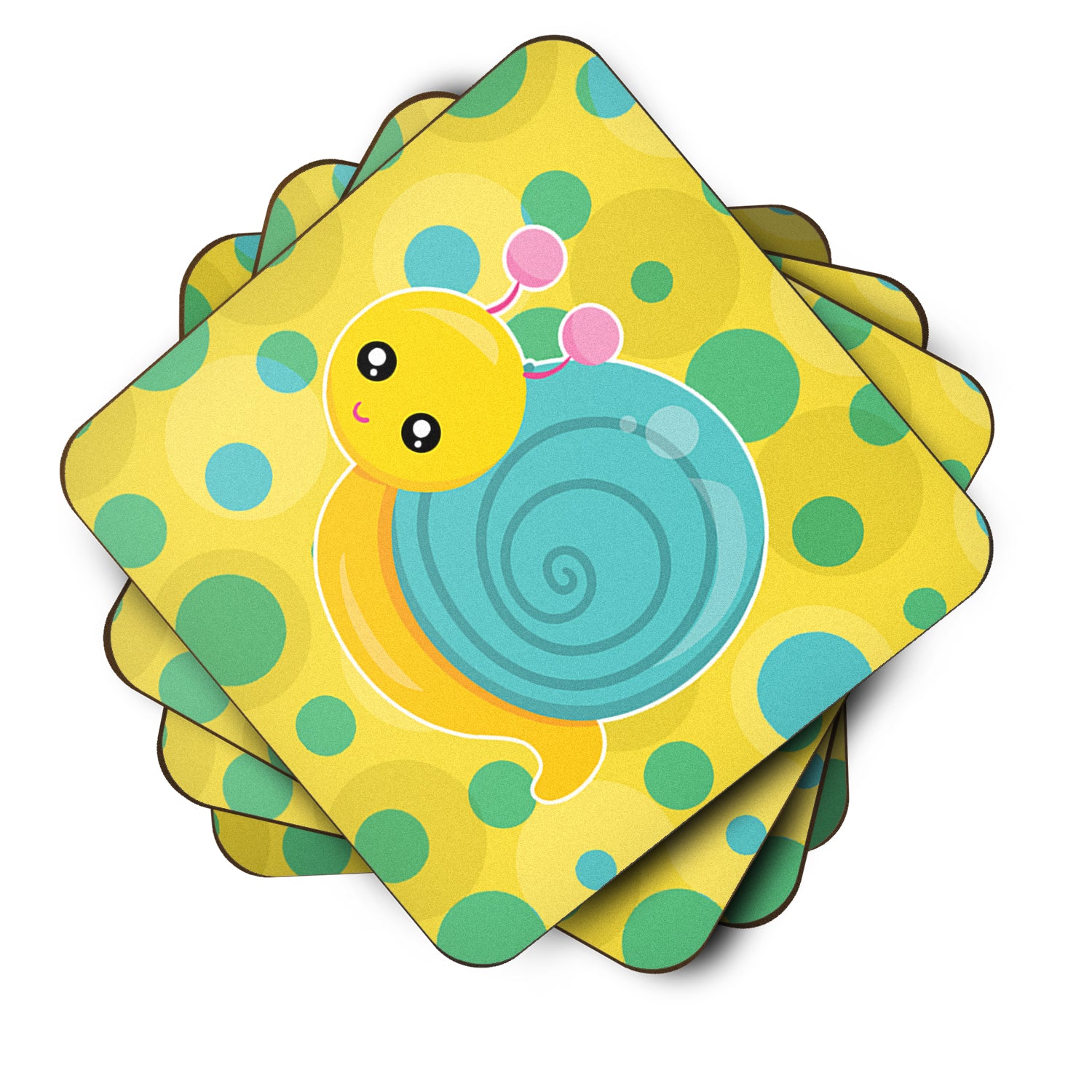 Snail on Polkadots Foam Coaster Set of 4 BB7104FC - the-store.com