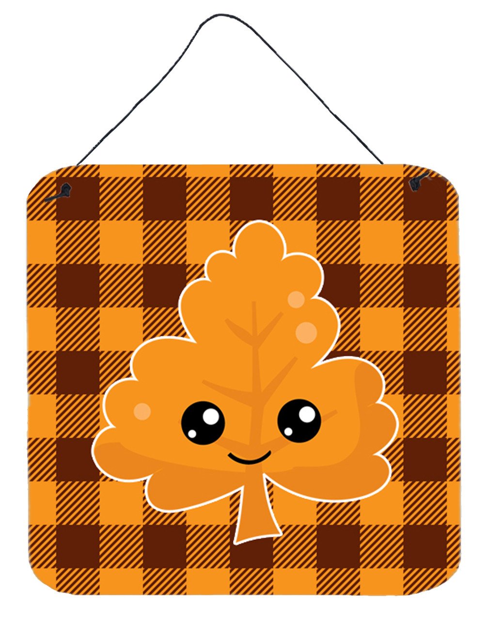 Fall Leaf on Gingham Wall or Door Hanging Prints BB7109DS66 by Caroline&#39;s Treasures