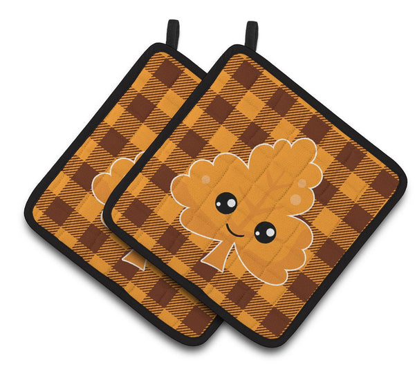 Fall Leaf on Gingham Pair of Pot Holders BB7109PTHD by Caroline's Treasures