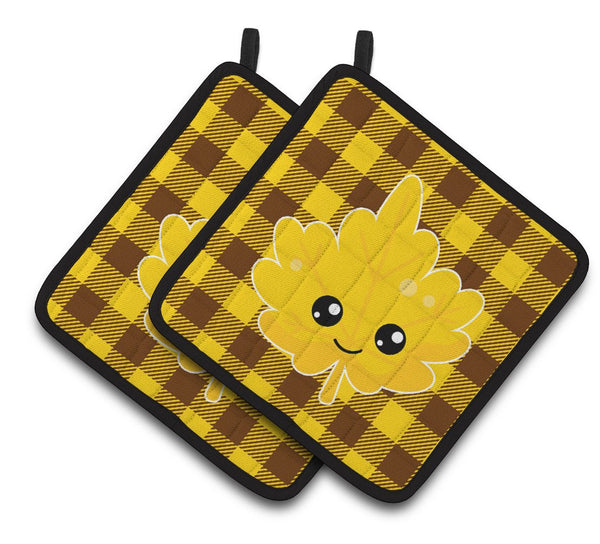 Fall Leaf on Gingham Pair of Pot Holders BB7110PTHD by Caroline's Treasures