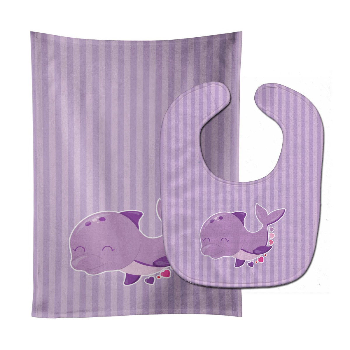 Purple Dolphin Baby Bib &amp; Burp Cloth BB7132STBU by Caroline&#39;s Treasures