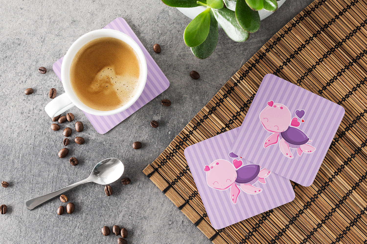 Pink and Purple Turtle Foam Coaster Set of 4 BB7133FC - the-store.com