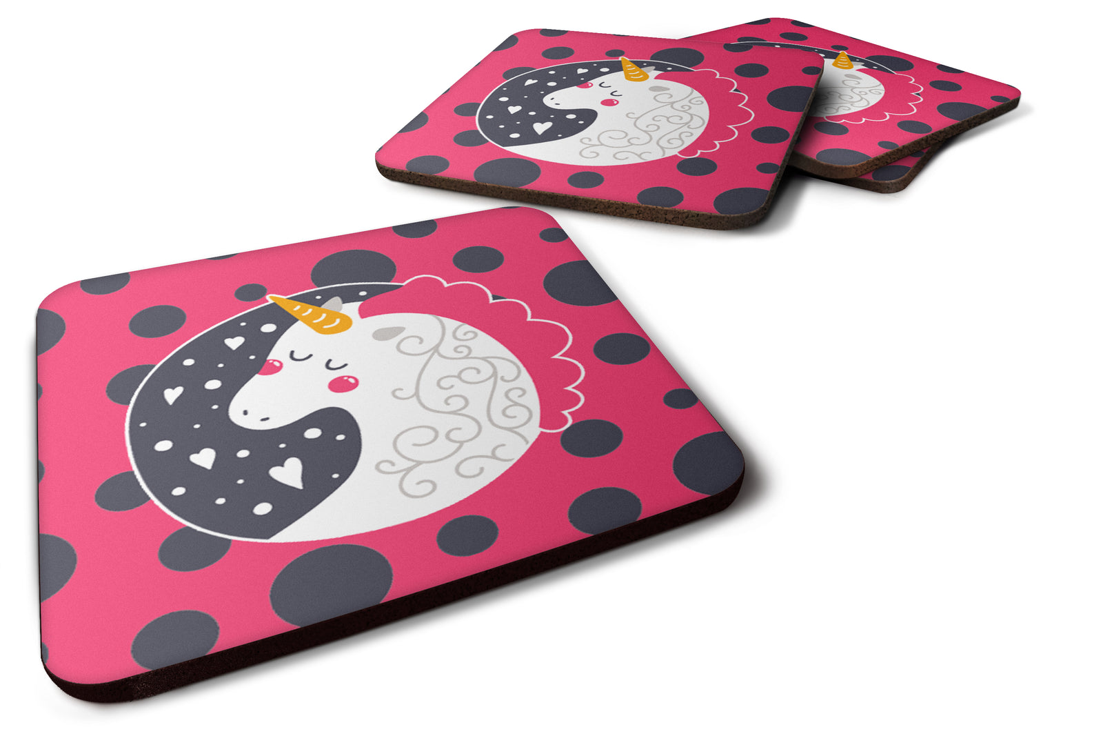 Caroline's Treasures Unicorn Pink Polkadots Foam Coaster BB7136FC