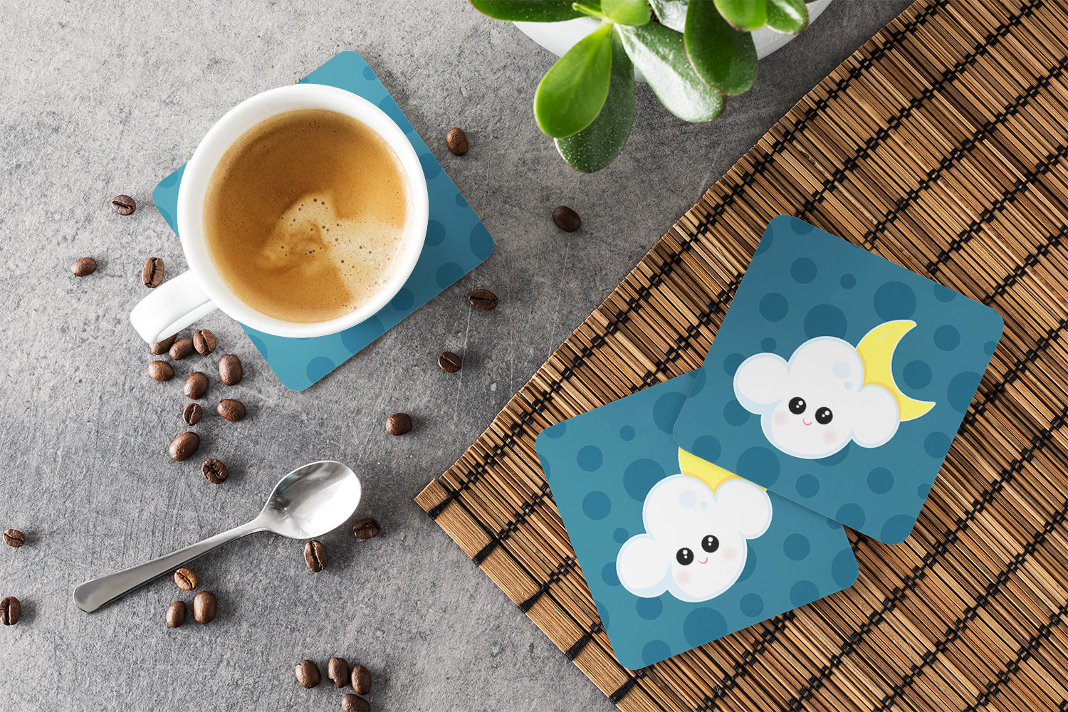 Weather Cloudy Moon Face Foam Coaster Set of 4 BB7154FC - the-store.com
