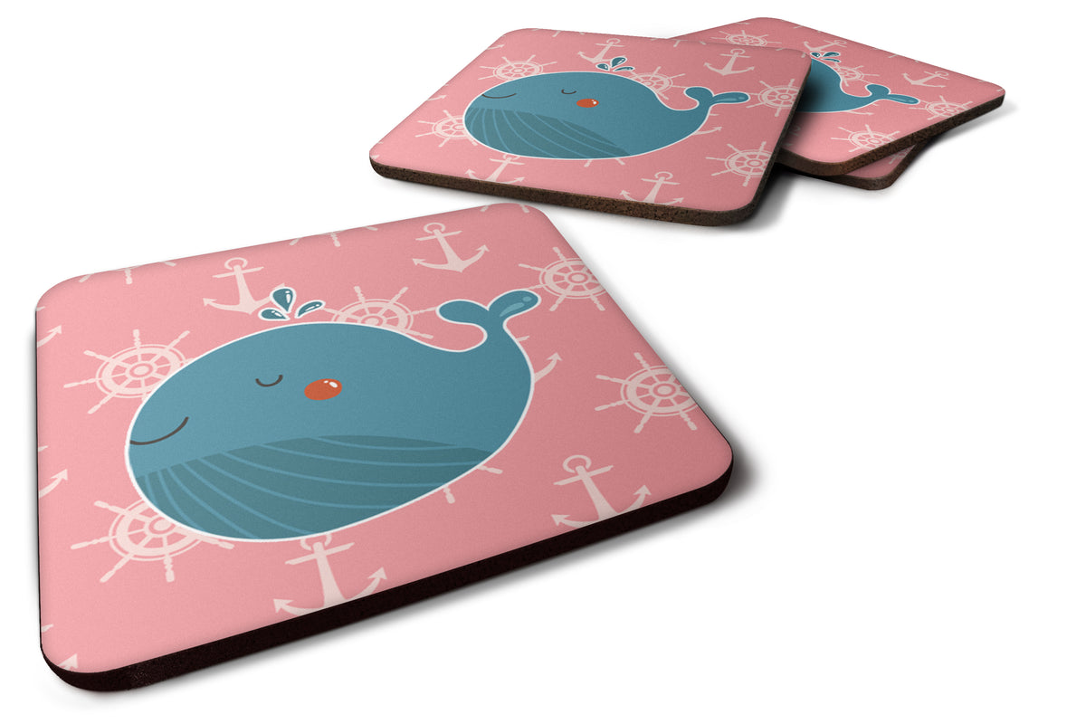 Whale on Pink Nautical Foam Coaster Set of 4 BB7160FC - the-store.com