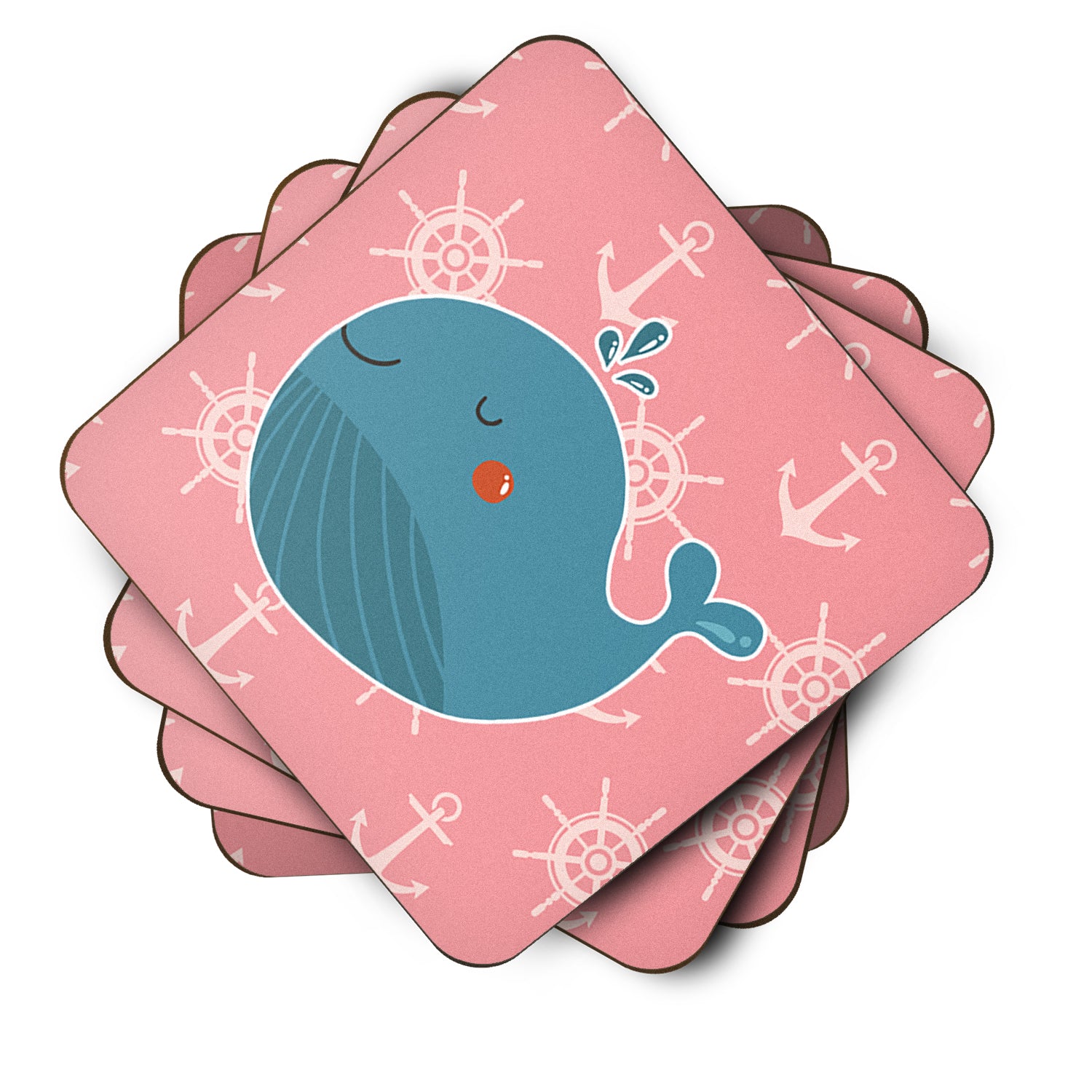 Whale on Pink Nautical Foam Coaster Set of 4 BB7160FC - the-store.com