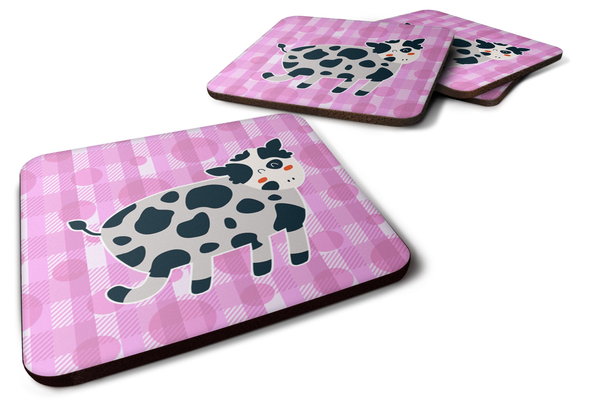 Cow on Pink Polkadots Foam Coaster Set of 4 BB7162FC - the-store.com