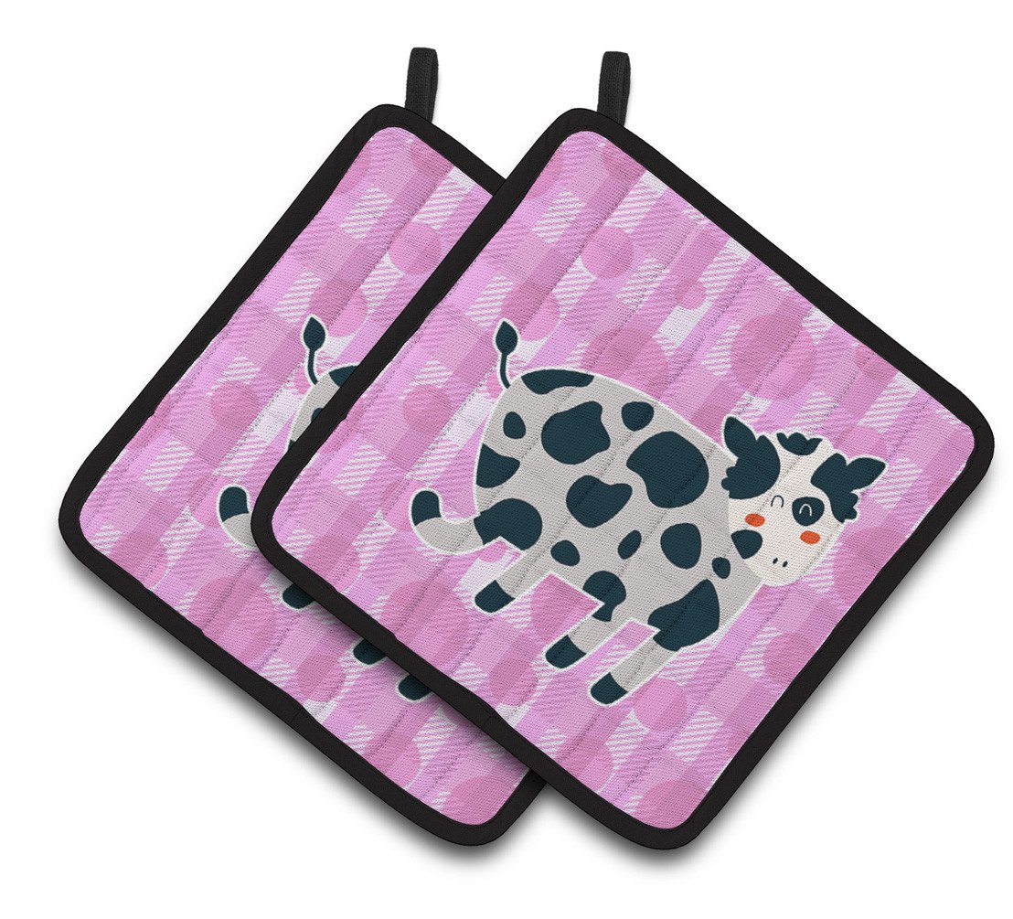 Cow on Pink Polkadots Pair of Pot Holders BB7162PTHD by Caroline&#39;s Treasures