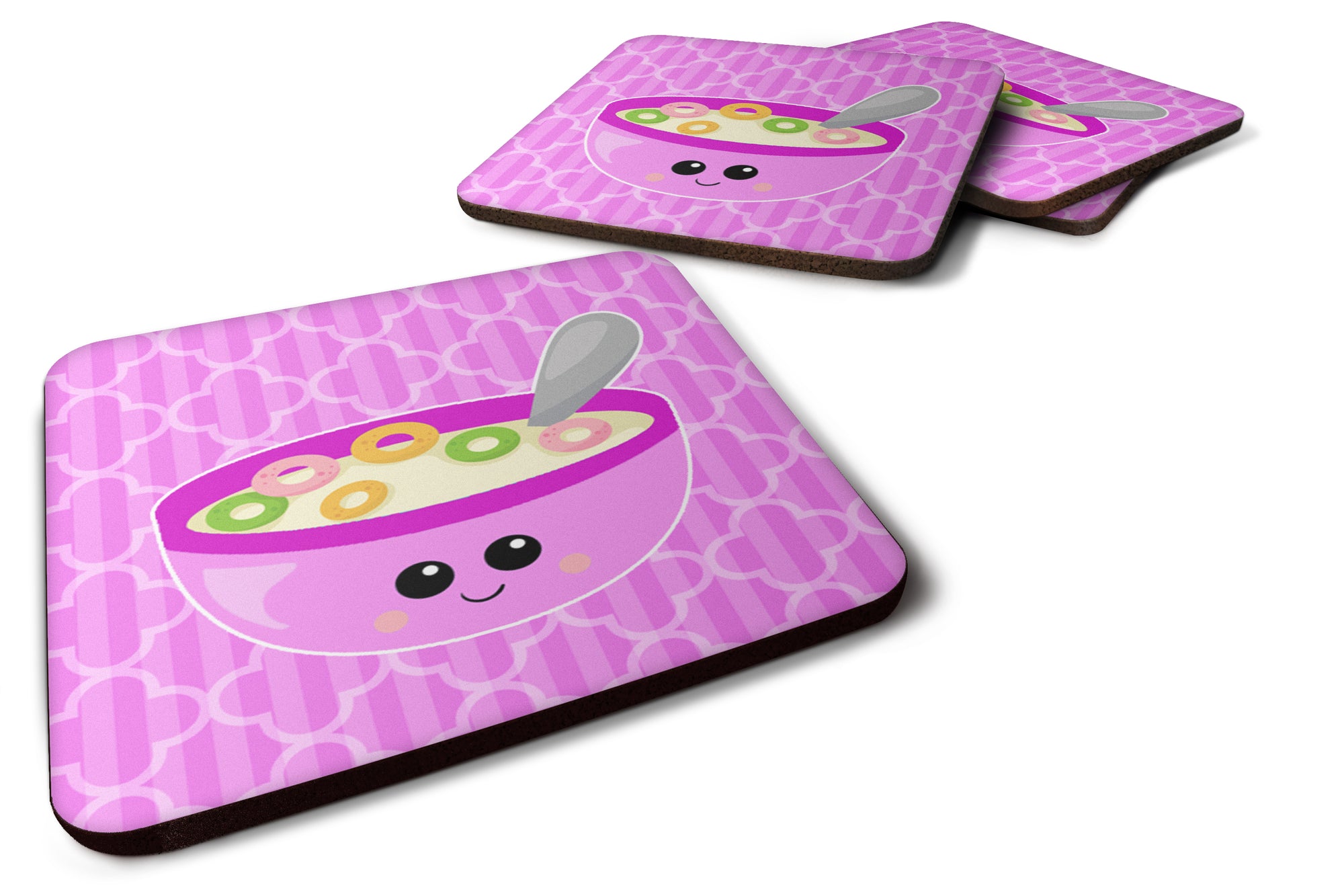 Pink Bowl of Cereal Foam Coaster Set of 4 BB7163FC - the-store.com