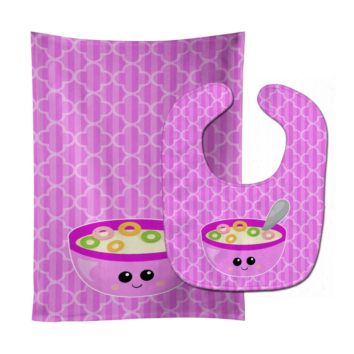 Pink Bowl of Cereal Baby Bib &amp; Burp Cloth BB7163STBU by Caroline&#39;s Treasures