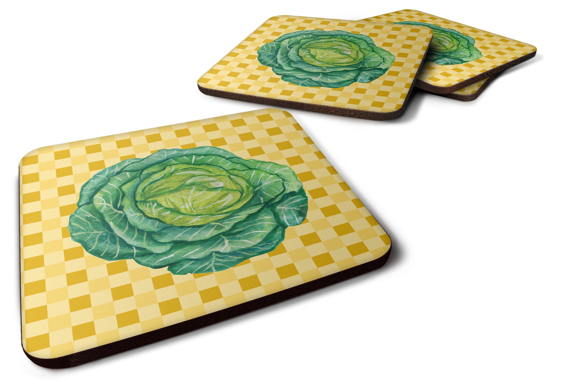 Cabbage on Basketweave Foam Coaster Set of 4 BB7187FC - the-store.com
